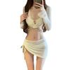 Bikini Traje de Baño Sexy para Mujer Poliéster Dividido de Cuatro Piezas Blusa de Manga Larga Cover Falda Color Sólido Traje de Baño para Spa Venta al Mayoreo