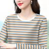 Camiseta holgada de manga larga para mujer, talla grande, otoño 2024, nueva camiseta a rayas para chica gordita