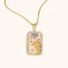 Moda Clásica Versátil Transfronteriza Europea y Americana Colgante Acero Inoxidable Chapado en 18K Goteo de Aceite Diamante Completo Constelación Cuadrado Colorido Collar