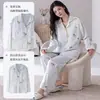 Pijama de algodão puro com peito acolchoado, conjunto de calça comprida e manga longa, tamanho plus size, cardigã com gola de lapela, roupa de casa simples feminina, estilo listrado para primavera e outono