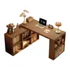 Escritorio de Madera Maciza Mesa de Estudio para Estudiantes en Casa Estantería Integrada Mesa Larga para Sala de Estar Banco de Trabajo Mesa de Computadora Retráctil