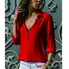 2025 Transfronterizo Primavera y Verano Nuevo Nuevo en Aliexpress Camisa de Manga Larga para Mujer de Color Puro con Botones en V Profunda Ahora