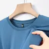 Camiseta masculina de manga curta de seda gelada para o verão, gola redonda, sem costura, secagem rápida, cor sólida, estilo casual com seda de amoreira