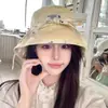 Sombrero de Cubo Floral de Doble Cara Estilo Coreano para Mujer, Protección Solar de Verano, Ala Ancha para Adelgazar el Rostro, Versátil para Uso al Aire Libre, Sombrero para el Sol