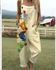 (Botón de Día) Ropa de mujer transfronteriza, Amazon, estilo europeo y americano, overol de verano con botones estampado digital 3D, pantalones de tirantes casuales