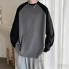Camiseta raglan com retalhos coloridos e logo estampado, 230g, marca da moda, manga longa, para homens, outono e inverno, corte solto