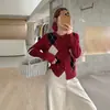 Estilo Coreano Ruiyi! Outono 2026 Gola Redonda Cor Contrastante Padrão de Diamante de Alta Qualidade Manga Longa Tricô Cardigã de Botão Único para Mulheres