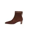 Botas Femininas de Camurça de Ovelha Cano Curto Botas Únicas Outono Inverno Novo Couro Genuíno Bico Quadrado Zíper Traseiro Salto Médio Botas Femininas de Cano Curto