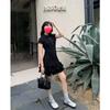 Vestido Feminino Manga Curta Gola Polo Preto Verão Novo Estilo Coreano Estilo Preppy Slim Simples Slim Saia Bolo