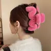 Accesorio para el cabello de pinza de tiburón marrón, de bajo volumen, esponjoso, para peinado semi-recogido, pinza grande de oso para el cabello, pinza de garra con orejas de gato y borla elegante para mujer