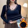 Tops Calientes para Mujer en Invierno, Terciopelo Engrosado con Almohadillas en el Pecho, Ropa de Otoño con Cuello en V, Camisetas Básicas Ajustadas, Camisas de Manga Larga