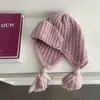 Gorro de Lana Trenzado con Borlas Estilo Coreano para Mujer, Otoño e Invierno, Versátil, Adelgazante, Protector de Orejas, Gorro de Punto, Gorro Cálido para la Cabeza