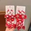 Nuevos Lazos Rojos de Año Nuevo para Niñas, Pequeñas Gomas para el Cabello para Niñas, Bandas Rojas para el Cabello de Bebé para Fiestas, Juego de 5 Diseños de Dibujos Animados