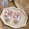 Pendientes de perla con colgante de flor de aguja plateada, frescos y dulces, modernos y sencillos, pendientes versátiles de nicho de alta gama
