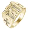 Anel Cruz de Joias Europeias e Americanas Banhado a Ouro 18K Anel de Diamante Anel Hip-Hop Masculino Anel