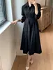 O tamanho foi atualizado. Vestido feminino chic coreano estilo francês com lapela, de abotoamento simples e amarração na cintura, emagrecedor 17983