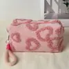 Bolsa de Cosméticos de Peluche y Linda, Bolsa de Almacenamiento de Maquillaje de Gran Capacidad, Neceser Portátil con Forma de Corazón, Bolsa de Cosméticos Pequeña, Conveniente para Viajar