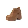 Zapatos de Cuero Gruesos Estilo Británico para Mujer, Modelo 2026, Plataforma Impermeable, Tacón Súper Alto de 10 cm, Zapatos de Salón Huecos Transpirables con Corte Profundo