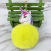 Llavero con bola de pelo de unicornio de PU de doble cara, colgante para bolso de niña, juguete para coche, venta al por mayor de fábrica