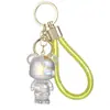 Llavero de Oso de Resina Transparente Blanco con Hojuelas Doradas Dibujo Animado Muñeca de Resina con Polvo Dorado Colgante Lindo para Bolso Pequeño Regalo