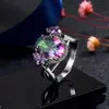 Anillo de Zircón Arcoíris para Mujer Anillo de Diamante de Piedra Colorida Transfronterizo Europeo y Americano Joyería de Lujo Ligero Venta al por Mayor