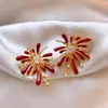Pendientes de Corazón con Fuegos Artificiales Rojos de Año Nuevo y Circonita para Mujer, Pendientes Versátiles de Estilo Vintage, Pendientes de Lujo Ligero de Alta Gama al por Mayor
