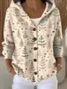 Cardigan Suéter com Capuz de Tricô Botões Europeu e Americano 2025 Casaco Outono e Inverno Novo Moda Casual Cor Sólida Transfronteiriça Roupa Feminina