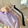 [En Stock Niñas Otoño Niños 2025 Nuevo Bebé Color Puro Raya de Canalé Tejido Elástico Cuello Alto Medio Mangas Largas Otoño e Invierno