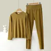 Conjunto cálido de manga larga con cuello redondo para mujer, Otoño e Invierno, Color liso, Camiseta interior básica, Ropa de otoño y pantalón largo, Conjunto de dos piezas