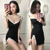 Camisón de Tirantes de Verano Sexy Falda Corta Vestido de Escote Bajo Abertura Tentación Sexual Pijama Privado para Mujer Caliente y Provocador