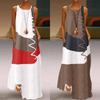 1525# Vestido Longo Feminino Sem Mangas Novo Retro Europeu e Americano com Costura de Algodão e Linho em Cor Contrastante
