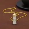 Collar de Jade Hetian Natural para Mujer, Colgante de Jade con Incrustaciones de Oro de Lujo Ligero con Artesanía Antigua, Adorno de Regalo de Negocios al por Mayor