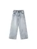 Jeans estilo rua americano com estampa grande de asas na cintura traseira, projetado para primavera e outono, apresentando um design solto de perna larga