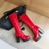 Amazon Comercio Exterior Talla Grande 34-43 Mesa de Agua Tacón Alto Estilo Europeo y Americano Botas de Moda Charol Punta Redonda Botas Altas