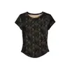 Ropa de Mujer al por Mayor Transfronteriza Estilo Europeo y Americano Encaje Suave Estilo Belleza Oxígeno Deseo Puro Camiseta de Encaje de Manga Corta para Mujer