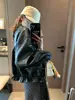 Moqie Vento de Outono Conhece a Intenção Couro PU Retrô Temperamento Casual Bainha com Cordão Jaqueta de Couro Roupa Exterior Petite MQ1900