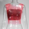 Amazon Transfronteiriço Sexy Boate Feminino Europeu e Americano Rede de Pescar Vazado Strass Colete Malha Brilhante Alça de Diamante Top Feminino