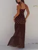 Vestido camisola de lunares con cuello cuadrado estilo europeo y americano para mujer, vestido largo ajustado, vestido largo playero de lunares florales estilo vacacional al por mayor