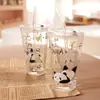 Taza de vidrio con pajita, taza de agua con estampado de fresas de dibujos animados para niñas, taza de jugo para el hogar con tapa