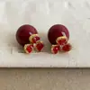 Pendientes de Flor de Circonita Roja y Perla para Mujer, Uso Frontal y Trasero, Lujo Ligero Personalizado, Tendencia de Moda Única, Pendientes y Aretes Versátiles