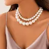 Gargantilla de perlas grandes, estilo retro, exagerada, con cadena de clavícula y temperamento multicapa, estilo transfronterizo europeo y americano para mujer