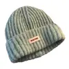 Gorro de Lana Tejido Azul para Mujer Otoño e Invierno 2025 Circunferencia de Cabeza Grande Gorro Versátil que Muestra la Cara Pequeño Cálido Gorro Protector para Orejas