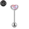 Piercing de Liga de Titânio F136 Sinfonia Aurora Pedra Olho de Gato Formato de Coração Barra para Língua G23 Joia para Piercing Corporal