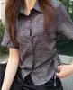 Estilo chic coreano 2026 nueva camisa de cuadros de manga corta con cintura de cordón de verano para mujer