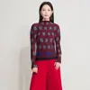 Camiseta Básica de Rayas Estampadas Estilo Miyake con Cuello Semi-Alto para Mujer, Camiseta de Manga Larga con Diseño de Otoño, Top Fruncido Ajustado
