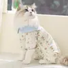 Ropa de Gato de Algodón Suave de Doble Capa con Estampado Completo de Dibujos Animados Estilo Coreano que Cubre la Barriga con Cuello de Solapa de Cuatro Patas para Gatos Mascotas de Primavera y Verano, Venta al por Mayor