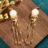 Brincos de Prata 925 com Pino Estilo Chinês Brincos de Imitação de Jade Hetian Tassel Clássico Feminino Ganchos de Orelha Hanfu