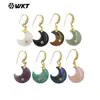 Wt-E816 Clássico Mais Vendido Forma de Lua Cristal Branco Amazonita Pedra Preciosa Multicolorida Brincos com Gancho Opcional para Mulheres