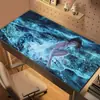 Mouse Pad Grande Fluorescente Azul Anime Coast para Escritório, Estudo e E-Sports, Tapete de Mesa Absorvente e Resistente a Manchas