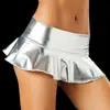 Mini Saia Sexy Europeia e Americana Couro Sintético Saia de Cintura Baixa Boate Sexy Performance Saia Curta de Cintura Alta